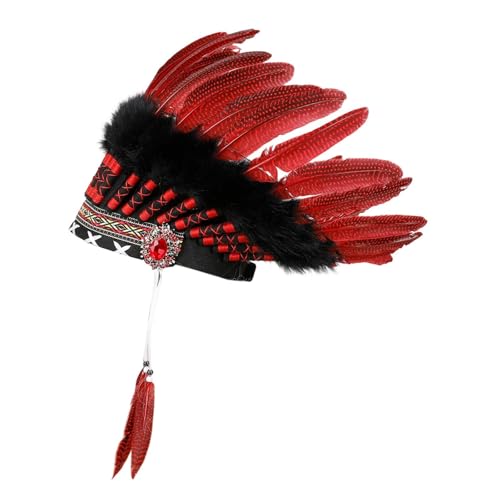 misppro Indischer Kopfschmuck, verstellbar, für Herren und Damen, Kostümzubehör mit künstlichen Federn für Partys, Halloween, Cosplay, Rot misppro Indischer Kopfschmuck, verstellbar, für Herren und Damen, Kostümzubehör mit künstlichen Federn für Partys, Halloween, Cosplay, Rot von misppro