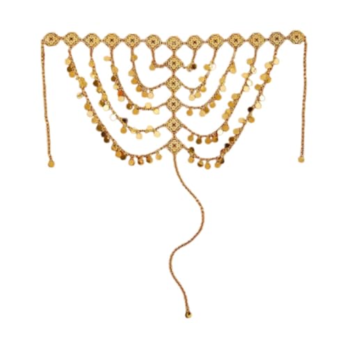 misppro Pailletten-Kopfkette, Haarkette für Damen, goldfarben, Boho-Kopfschmuck, Kappe, Schmuck für Karneval, Verlobung, Hochzeit, Partys, Kostüm von misppro