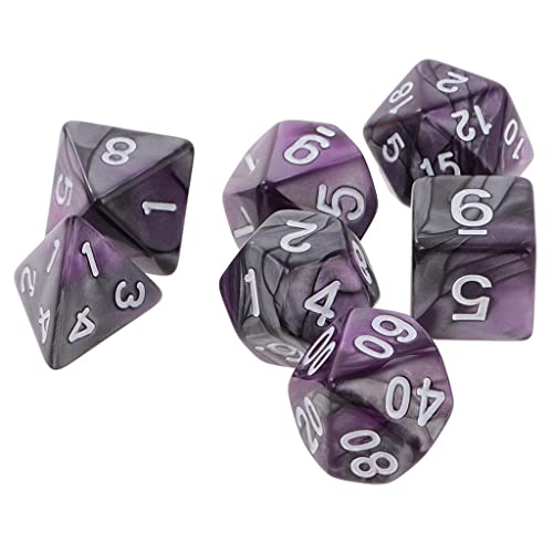 misppro Polyedrische Würfel für D20, D12, D10, D8, D6, Violett, Silber, 7 Stück von misppro