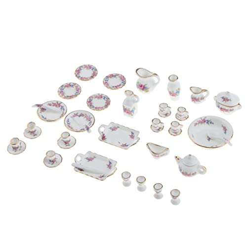 misppro Puppenhaus Miniatur Geschirr Porzellan Keramik Kaffee Tee Set für 1:12 Maßstab Rose Blumen misppro Puppenhaus Miniatur Geschirr Porzellan Keramik Kaffee Tee Set für 1:12 Maßstab Rose Blumen von misppro