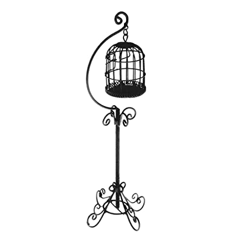 misppro Puppenhaus Miniatur-Vogelkäfig aus schwarzem Metall für Fee, Zuhause, Garten, Dekoration von misppro