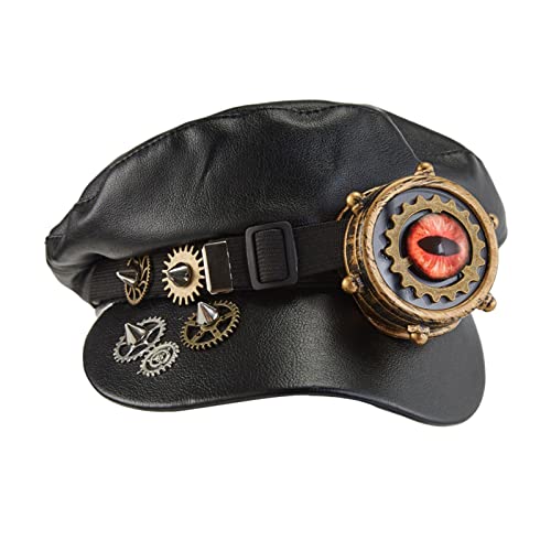 misppro Steampunk Hut mit abnehmbarem Monokel Gothic Nieten Newsboy Cap Retro Stil Biker Cap für Cosplay Kostüm Partys von misppro