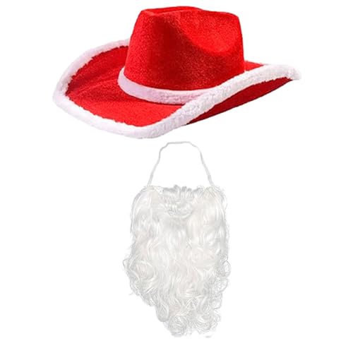 misppro Weihnachtsmann-Bart Weihnachten Cowboyhut mit Weihnachtsmann-Bart Set für Männer Frauen Urlaub Party Cosplay Kostüm Requisiten Rot Weiß misppro Weihnachtsmann-Bart Weihnachten Cowboyhut mit Weihnachtsmann-Bart Set für Männer Frauen Urlaub Party Cosplay Kostüm Requisiten Rot Weiß von misppro