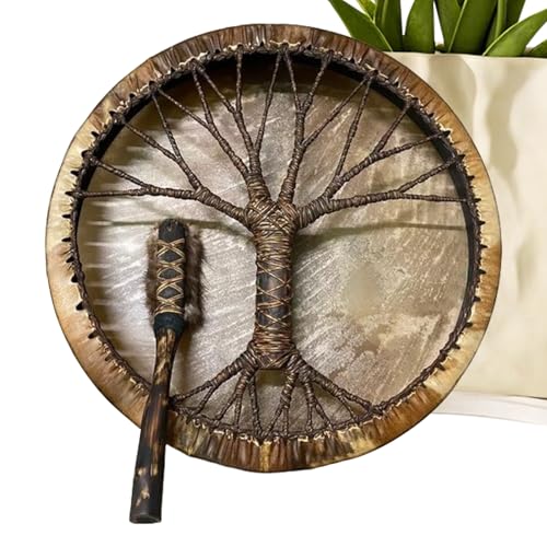 Shaman Drum, Handcrafted Percussion, Ethnic Decor, Natural Goat Skin Wooden Frame Construction for Meditation, Yoga, Rituals, Spiritual Healing, 24 x 9,84 x 3,15 Zoll von mivceklw