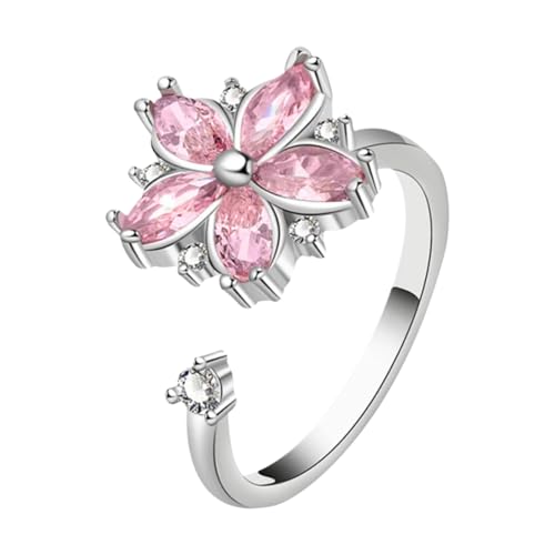 Spinner Ring, Adjustable Flower Design Fidget Ring Spinner, Sensory Toy for Stress Reduction, Meditation Aid, Relaxation Accessory for Women Workplace Airplane, 1 Piece von mivceklw