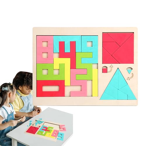 Tangram Puzzles Wood Set, Brain Logic Blocks Jigsaw, Geometric Shape Puzzle for Kindergarten, Intelligence Educational Toy, Cognitive Development Game for Kids 3 Plus von mivceklw