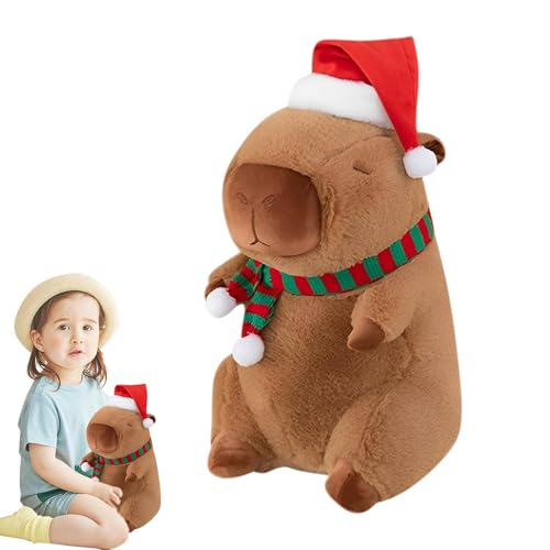 mivceklw Christmas Capybara Plush, Plush Capybara Santa Hats, Cuddly Capybara Plush, Stuffed Capybaras Plushie with Santa Hat and Scarf for Kids and Holiday Decorations (1 Piece) von mivceklw