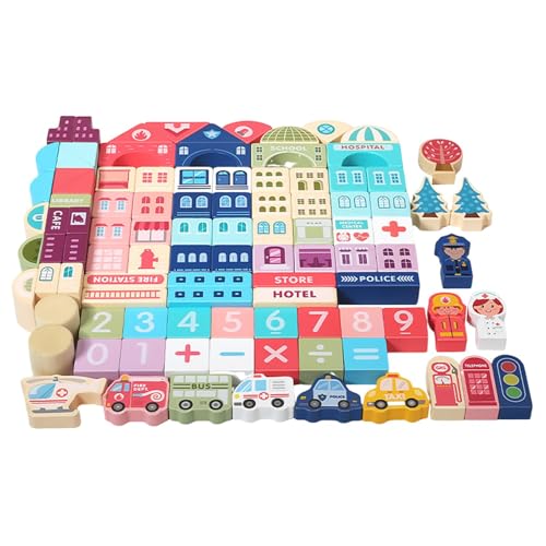 mivceklw Construction Blocks Kids, Educational Wooden Stacking Bricks, Portable Scene Building Set, Creative Assembly Toy for Hands On Learning and Imaginative Play von mivceklw