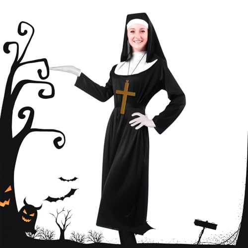 mivceklw Nonnenkostüm Damen | Kreuz Anhänger Halskette Kopfschmuck - Rollenspiel Kopfschmuck Set - für Damen Erwachsene Cosplay Halloween Themenparty Rollenspiel Bühnenauftritt von mivceklw