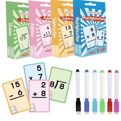 mivceklw Pädagogische Mathematikkarten, elementare mathematische Flash-Karten, wiederbeschreibbare mathematische Speicherkarten, Lernkarten, Additions- und Subtraktionskarten von mivceklw
