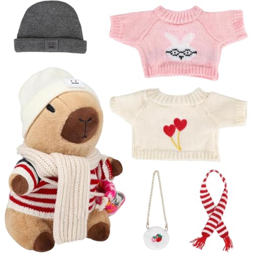 mivceklw Süßes Kleid Up Capybara Plüsch, Capybara Weihnachtsdekoration, interaktives Capybara Plüschtier mit 9 Outfits, Weihnachtsdekoration, 24,6 cm (9,06 Zoll) für Kinder, Holiday Home Decor (1 Set) von mivceklw
