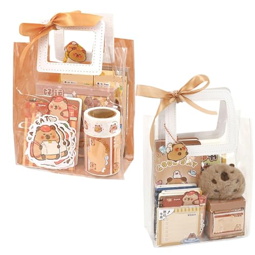 mivceklw Tier-Aufkleber-Set, niedliches Stationery Set, ausdrucksstarkes Playful, Backpack mit Anhänger, Stationery Set mit Capybara Plush und Lernzubehör für Schule, 1 Set von mivceklw