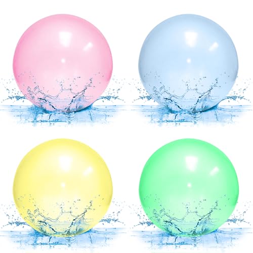 mizikuu 4 Stück Aufblasbare Wasserblasenball, 40 CM Transparenter Hüpfballon Reißfeste Blase Ballons Luftballons Bubble Ball Outdoor Spielzeug für Beach Garden Ball Party im Freien von mizikuu