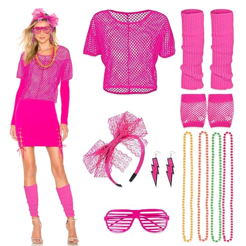 mizikuu 80er Jahre Outfit Damen, Kleidung Damen Set Kostüm Accessoires Neon Off Shoulder Netzshirt Brille bunte Halskette 80s 90er Jahre Thema Retro Neon Party Outfit für Karneval Party mizikuu 80er Jahre Outfit Damen, Kleidung Damen Set Kostüm Accessoires Neon Off Shoulder Netzshirt Brille bunte Halskette 80s 90er Jahre Thema Retro Neon Party Outfit für Karneval Party von mizikuu