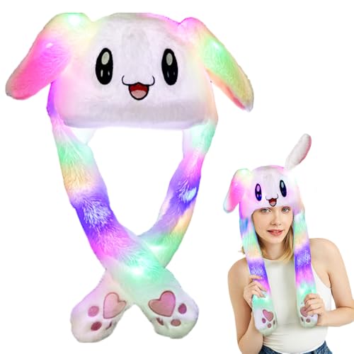 mizikuu Beweglicher Ohr-Kaninchen-Hut, Plüsch Mütze mit Beweglichen Hasen Ohren Wackelohren Bunny Hat Ears Hasenmütze Kawaii für Weihnachtsfeier Fasching,Cosplay, Weiß von mizikuu