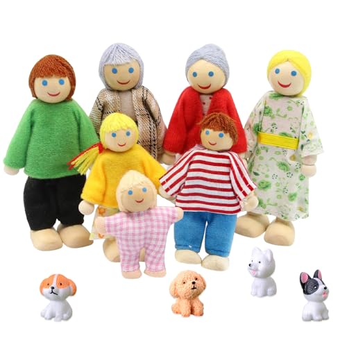 mizikuu Puppenhaus Puppen Familie Set, 7 Stück Puppenhaus Figuren mit 4 Stück Hund Hölzerne Puppenfamilie Biegepuppen Wunderschönes Holzpuppe Spielzeug Puppenhaus Zubehör Kinder Geschenk mizikuu Puppenhaus Puppen Familie Set, 7 Stück Puppenhaus Figuren mit 4 Stück Hund Hölzerne Puppenfamilie Biegepuppen Wunderschönes Holzpuppe Spielzeug Puppenhaus Zubehör Kinder Geschenk von mizikuu