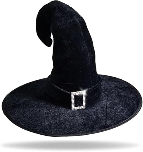 mobumeia Halloween Hexenhut, Schwarzer Hexenhut Mit Silberner Schnalle, Accessoire für Ihr Hexen Kostüm | zu Halloween, Karneval & Fasching | für Damen, Herren und Kinder von mobumeia