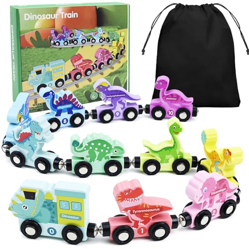 Montessori Spielzeug ab 1 2 3 Jahr, 11 Pack Holz Dinosaurier Zahl Zug, Montessori Educational Learning Spielzeug ab 3 Jahre, Geschenke für 3+ Jahre alt Mädchen Jungen von mobumeia