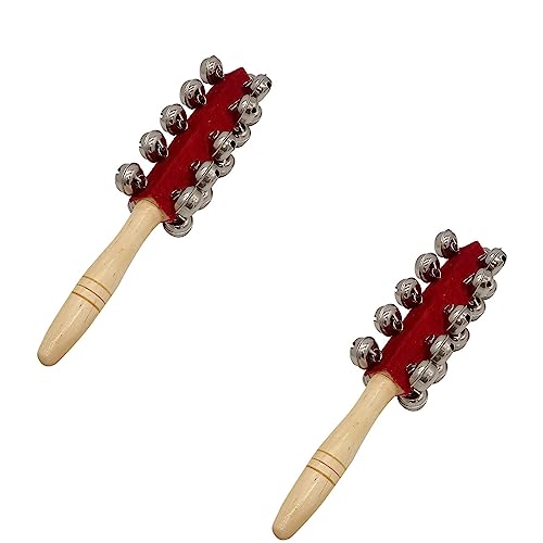 2 Stück 25,4 cm Holzgriff Glocken Instrument Stick Ring Weihnachten Jingle Bells Hand Percussion Shaker 21 Glocken (2 Stück) von mocrcrel