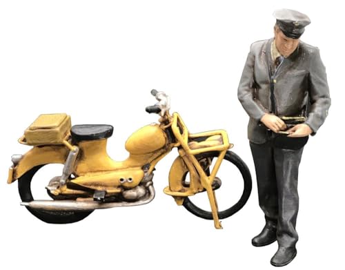 Post Geldbote mit Moped, Modellbahnfigur handbemalt, Spur 0 (Null), 1:45 von modellbahn-exklusiv