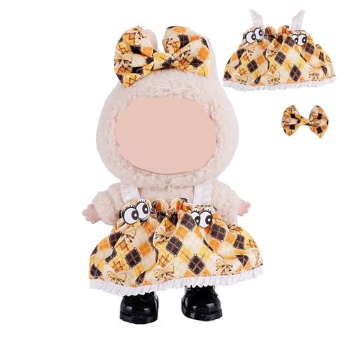 Kleidung für 17 cm große Puppe, Rock-Set für Puppen, 2-teiliges Set mit Fliege und Rock, Outfit, Premium-Mode, niedliches Kleid für 17 cm Puppenzubehör (keine Puppe) (Gelb) von mofusand