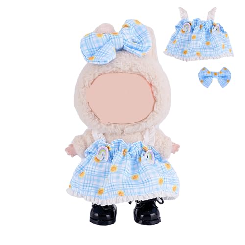 Kleidung für 17 cm große Puppe, Rock-Set für Puppen, 2-teiliges Set mit Fliege und Rock, Outfit, Premium-Mode, niedliches Kleid für 17 cm Puppenzubehör (keine Puppe) (Hellblau) von mofusand