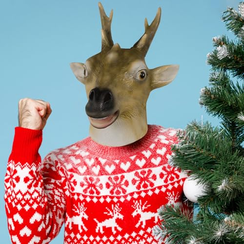 molezu Weihnachten Hirsch Maske Cosplay Maske Erwachsene Deer Mask Hirschkopf MaskeTiermaske Latex Weihnachten Party Maske Tiergesichts Masken Tierkopfmaske Kostümmaske von molezu