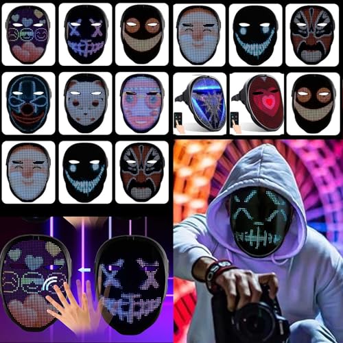 Molezu Led Maske, programmabile tramite Bluetooth, motivo adattabile, ideale come regalo di compleanno, per cosplay, Halloween, maschera luminosa a LED von molezu