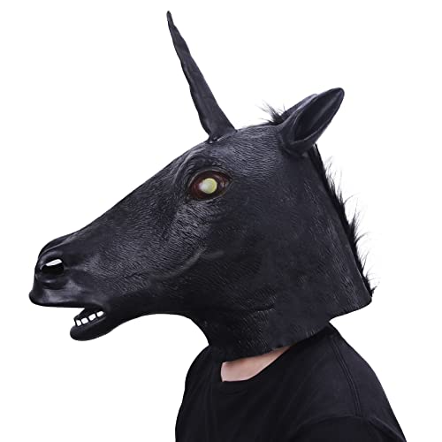molezu Schwarze Einhornmaske Tiermaske Halloween Maske Neuheit Halloween Kostüm Party Maske Pferdemaske von molezu