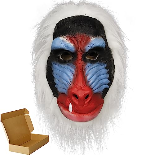 molezu weiß haired Pavian Kopf Maske, Orang Utan Tier Latex Maske, Halloween Maske, Karneval, Party, Horror Party Maske von molezu