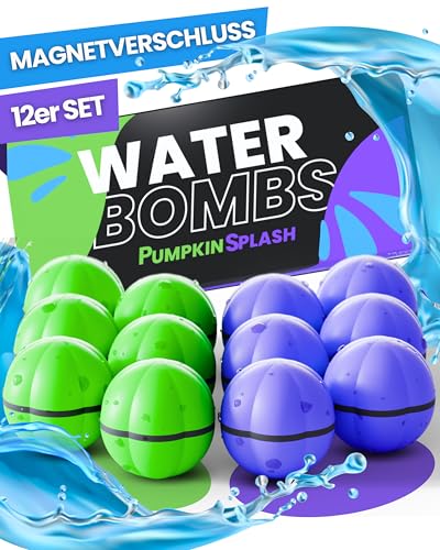 12x Wasserbomben wiederverwendbar in 2 starken Team-Farben [in 1 Sekunde befüllt] - Premium Silikon für RIESEN Spaß - magnetische Wasserbomben selbstschließend - Gartenspielzeug Kinder - Set von molinoRC