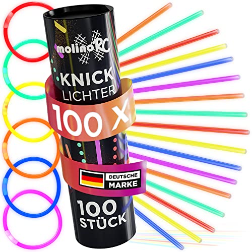 molinoRC 100x Knicklichter Party Set - [EXTRA HELL] - Knicklichter Kinder - 100 Verbinder für Armringe + Figuren - Perfekt für Geburtstag, Party, Festival - Leuchtstäbe, Glow Sticks von molinoRC