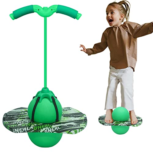 Pogo Ball mit Griffen Die Griffe sind verstellbar Ausgestattet mit Einer Luftpumpe Geeignet für Kinder und Erwachsene Zum Trainieren der Gleichgewichtsfähigkeit Maximale Belastbarkeit 100 kg (Grün) von monlenom
