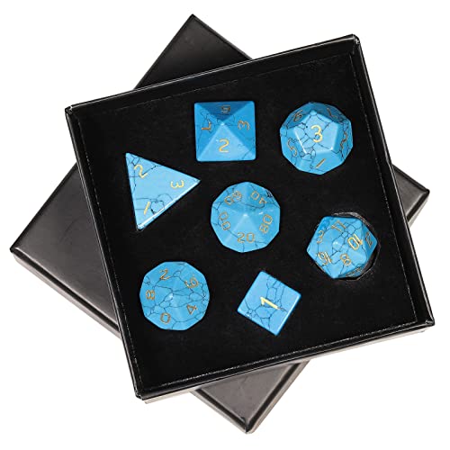 mookaitedecor 7 Stück Howlith Türkis Edelstein Polyedrische Würfel Set, Polierte Heilstein DND Würfel für Dungeons und Dragons RPG MTG Tischspiele Rollenspiel Heim Dekoration von mookaitedecor