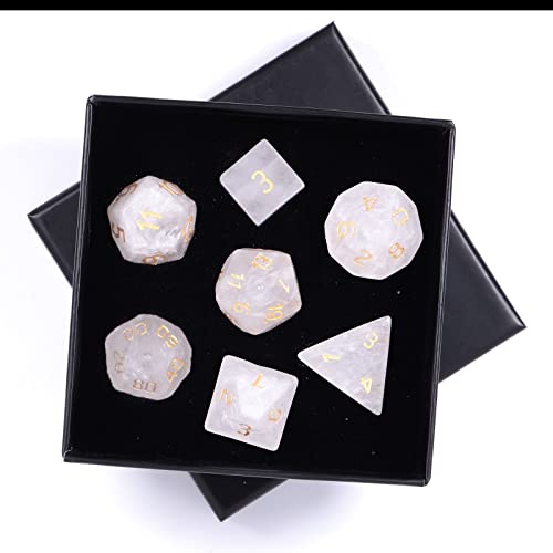 mookaitedecor 7 Stück Bergkristall Edelstein Polyedrische Würfel Set, Polierte Heilstein DND Würfel für Dungeons und Dragons RPG MTG Tischspiele Rollenspiel Heim Dekoration von mookaitedecor