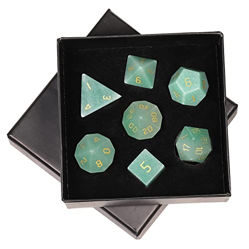 mookaitedecor 7 Stück Grüner Aventurin Edelstein Polyedrische Würfel Set, Polierte Heilstein DND Würfel für Dungeons und Dragons RPG MTG Tischspiele Rollenspiel Heim Dekoration von mookaitedecor