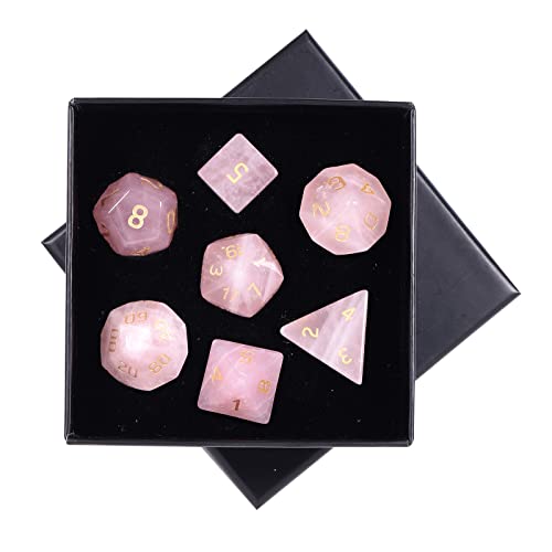 mookaitedecor 7 Stück Rosenquarz Edelstein Polyedrische Würfel Set, Polierte Heilstein DND Würfel für Dungeons und Dragons RPG MTG Tischspiele Rollenspiel Heim Dekoration mookaitedecor 7 Stück Rosenquarz Edelstein Polyedrische Würfel Set, Polierte Heilstein DND Würfel für Dungeons und Dragons RPG MTG Tischspiele Rollenspiel Heim Dekoration von mookaitedecor