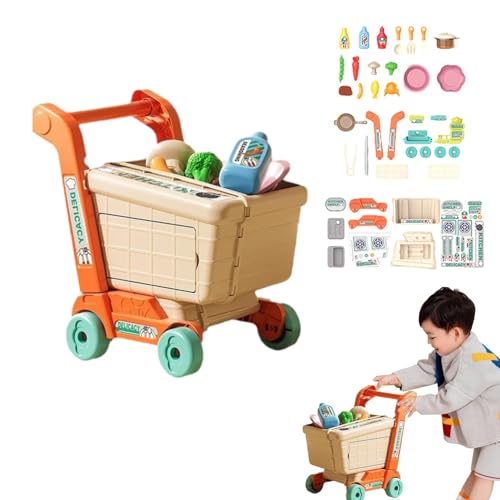 moonyan Einkaufswagen-Trolley-Spielset | Spielen Sie Einkaufen und Stellen Sie Essen vor - Tragbarer Mini-Einkaufswagen, Geburtstagsgeschenk für Kinder von moonyan