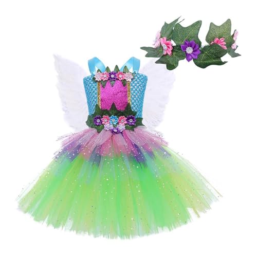 moonyan Prinzessin Feenkleid für Kinder, Feenflügel-Kostüm für Mädchen - Bezauberndes Elfenfeenkostüm Tüllkleid | Prinzessin-Feen-Outfit, schönes Feenkleid-Set für Rollenspiele, Bühnenshow, Party, von moonyan