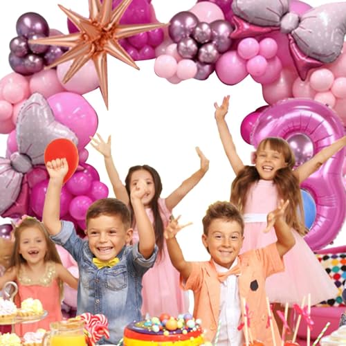 moonyan Rosa Geburtstagsdekorationen, rosa Latexballons-Set, Schleifen-Zahlen-Geburtstagsdekorationen-Party-Set, Rosafarbene Rosen-Ballonschleife, Folien-Zahlen-Latex-Luftballons, von moonyan