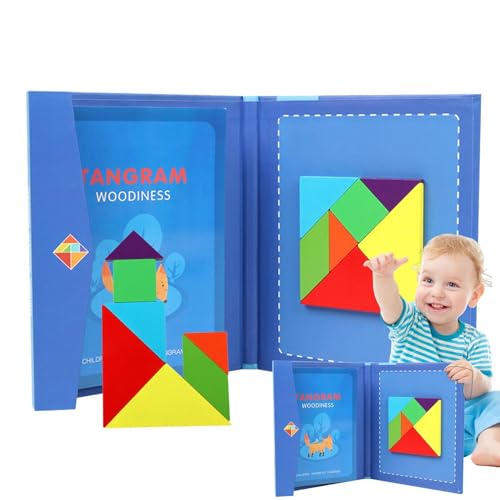 moonyan Tangram-Puzzlebuch aus Holz | Magnetisches Tangram-Spielzeug für Kinder | Pädagogisches Montessori-Tangram-Lernspielzeug für Kleinkinder, Jungen, Mädchen, Kinder von moonyan
