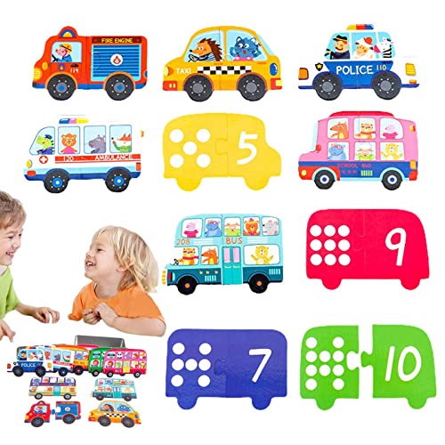 moonyan Zahlenrätsel für den Kindergarten, Mathe-Spiele, passendes Auto-Puzzle,10 Teile/Satz Zweiseitige Autos Tiere Lernen Zahlen Puzzles Zählen Spielzeug | Selbstkorrigierende Zweiteilige passende von moonyan