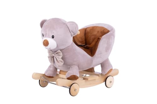 Schaukeltier Baby ab 1 Jahr – Plüsch Teddybär Schaukelpferd für Kinder bis 25 kg – mit Schaukel und Rollfunktion - Macht Tiergeräusche - mit Sicherheitsgurten - sorgt für Ausgeglichenheit von moovkee.