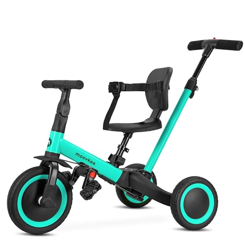 Dreirad ab 1 Jahr mit Schubstange 6in1 - Blau Laufrad - Dreirad mit Schubstange - Baby Fahrrad ab 1 Jahr - Fahrrad Kinder - Laufräder - Sicherheit Lauflernrad für Ihr Kind Dank 3-Punkt-Gurt von moovkee.