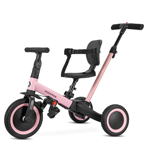 Dreirad ab 1 Jahr mit Schubstange 6in1 - Rosa Laufrad - Dreirad mit Schubstange - Baby Fahrrad ab 1 Jahr - Fahrrad Kinder - Laufräder - Sicherheit Lauflernrad für Ihr Kind Dank 3-Punkt-Gurt von moovkee.