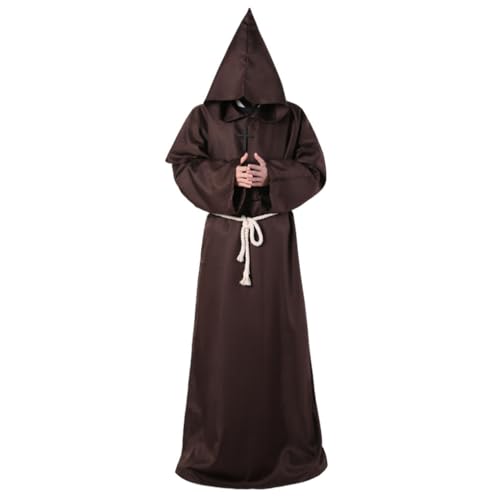 mophrati Vielseitige Größe erhältlich. Mönchpriester Kleidung für Halloween, Polyester, mittelalterliches Cosplay Kostüm, komplettes Set, Kaffee, S mophrati Vielseitige Größe erhältlich. Mönchpriester Kleidung für Halloween, Polyester, mittelalterliches Cosplay Kostüm, komplettes Set, Kaffee, S von mophrati