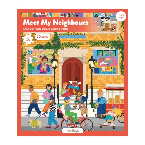 MORITOYS - Meet My Neighbours – Riesiges Bodenpuzzle – 30 Aktivitätskarten & Poster in voller Größe – Beobachtungspuzzle – entwickelt kognitive Fähigkeiten – Lernspielzeug – Alter 3–5 – 36 Jahre – 100 von moritoys