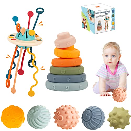 Montessori Spielzeug für Baby ab 18M+, Silikon Zugschnur Aktivitätsspielzeug, Sensorisches Spielzeug für Kleinkinder, Reisespielzeug, Feinmotorik Babyspielzeug, Lernspielzeug für1-3 Junge Mädchen von morkka