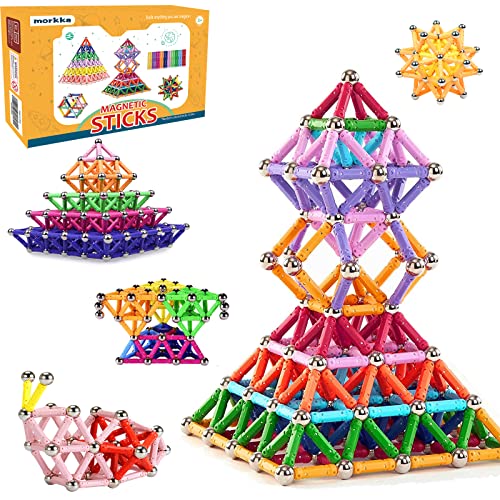 morkka 220 Stücke Puzzle Magnetische Bausteine Spielzeug Magnet BAU Bauen Kit Montessori Bildung Spielzeug für Kinder Spielen Stacking Spiel mit Magnetischen Ziegeln und Sticks von morkka