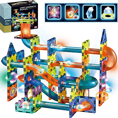 morkka Magnetische Bausteine,STEM Montessori Spielzeug für Kinder 3 4 5 6 7 8 Jahre 3D Lernspielzeug Bausteine Set Konstruktion Blöcke Geschenk für Jungen Mädchen Orbitalblöcke Gleisbau(110PCS) von morkka
